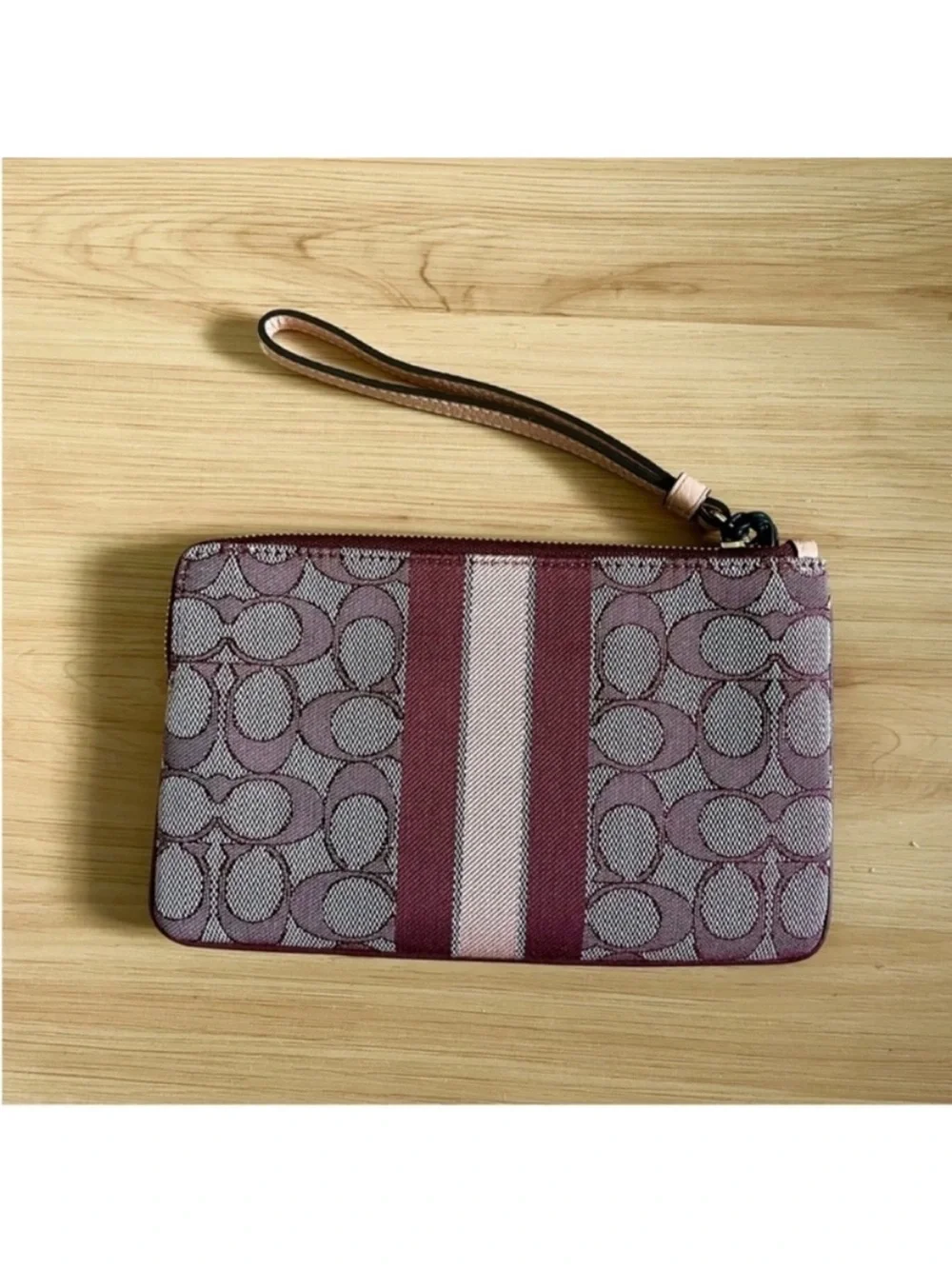 Coach Dempsey Large Corner Zip Wristlet In Signature Jacquard With Stripe